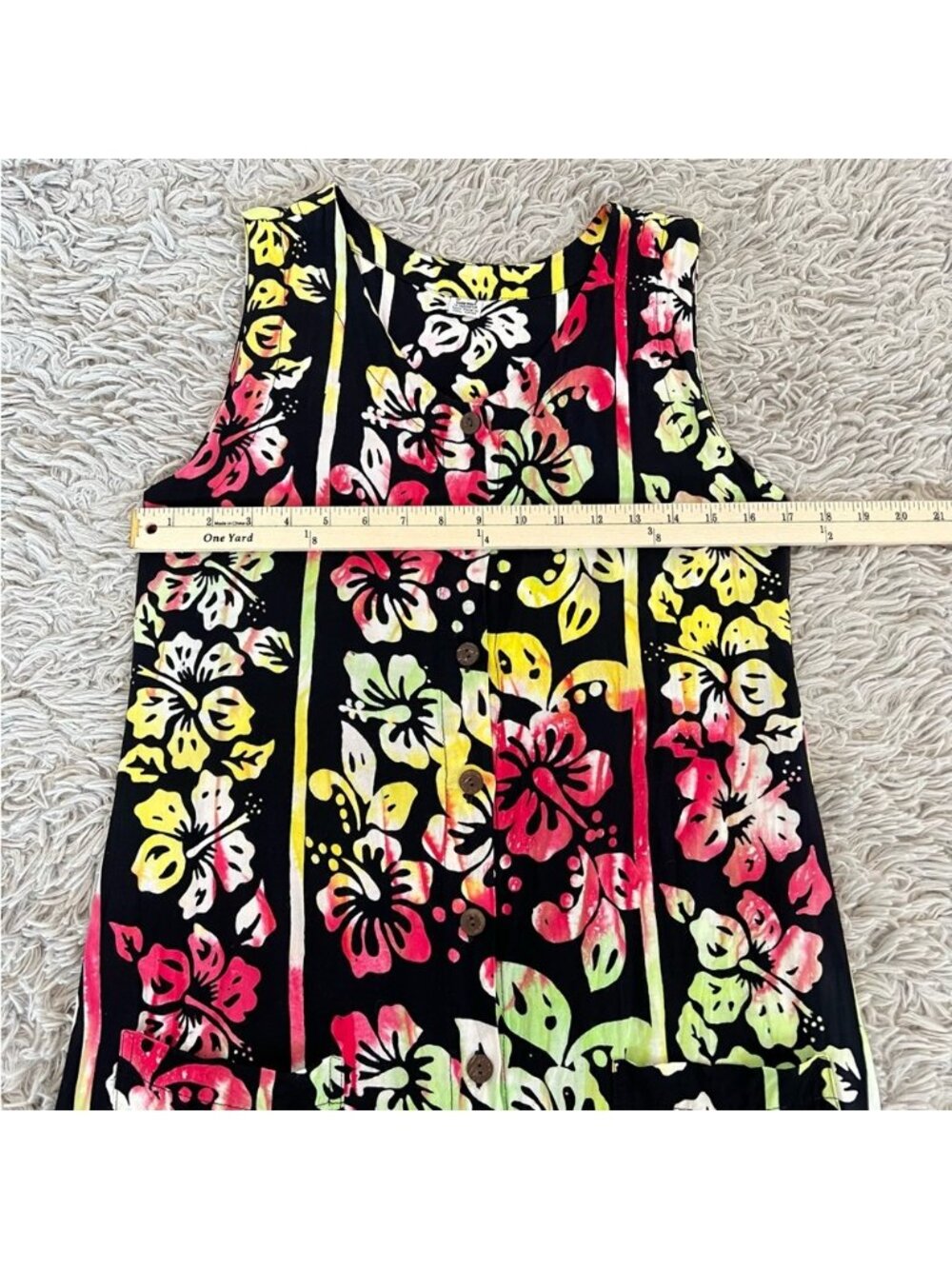 Black Hawaiian Dress with Colorful Flowers Size 1 100% Rayon (4-6) - Picture 12 of 15